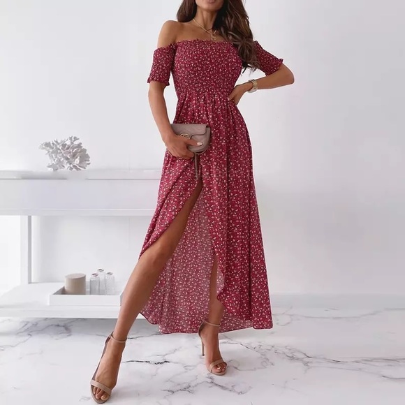 Dresses | Red Off The Shoulder Summer Maxi Dress | Poshmark